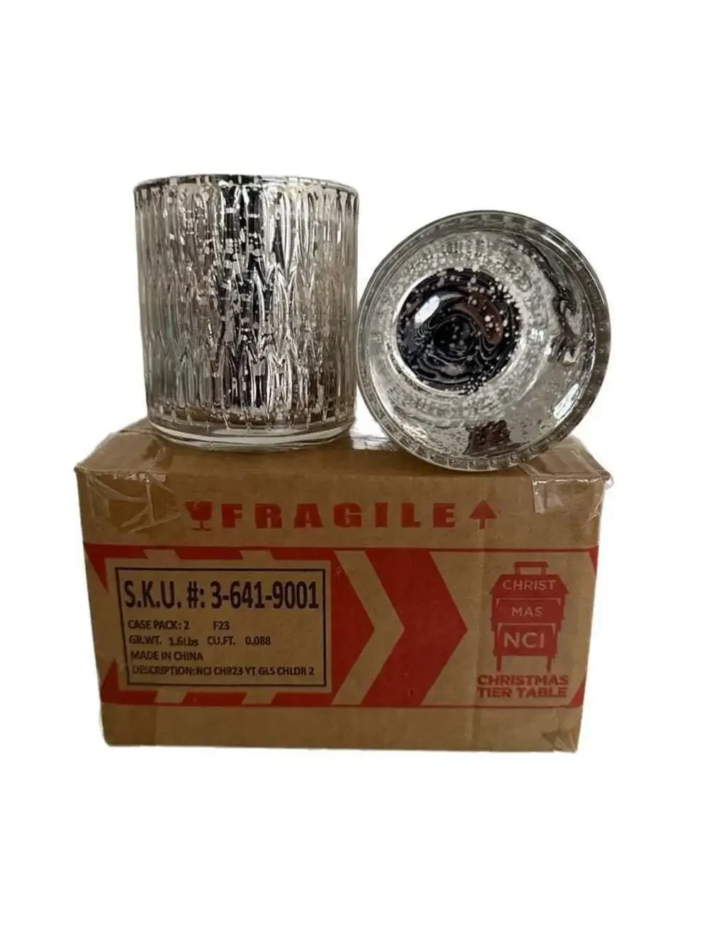NCI Mercury Glass Christmas Votive Candle Holders, Set of 2